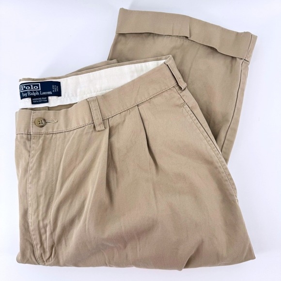 Polo Ralph Lauren Other - Polo Ralph Lauren Hammond Pants Mens 38x32 Tan Khaki Pleated Cuffed Hem Chinos